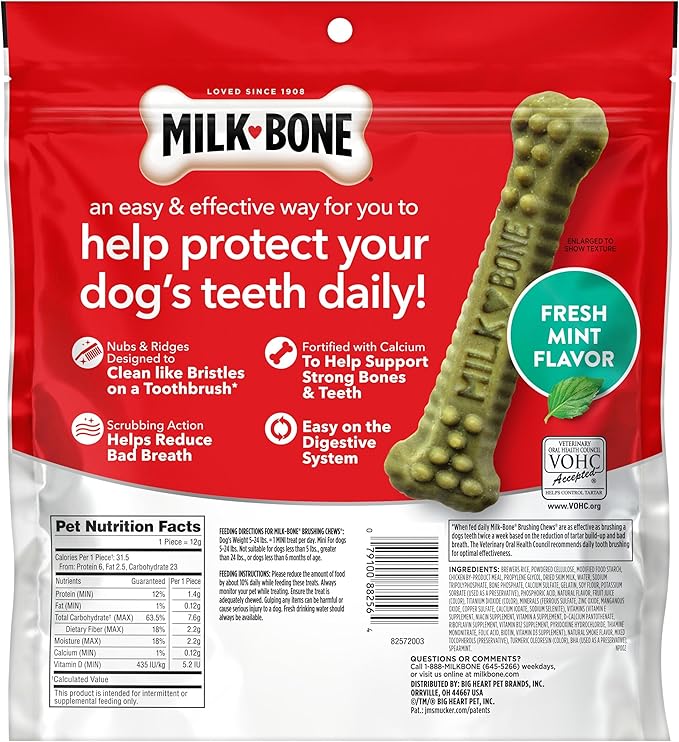 Milk-Bone Brushing Chews Fresh Mint Flavor Daily Dental Dog Treats, Mini, 18.9 Oz. Bag