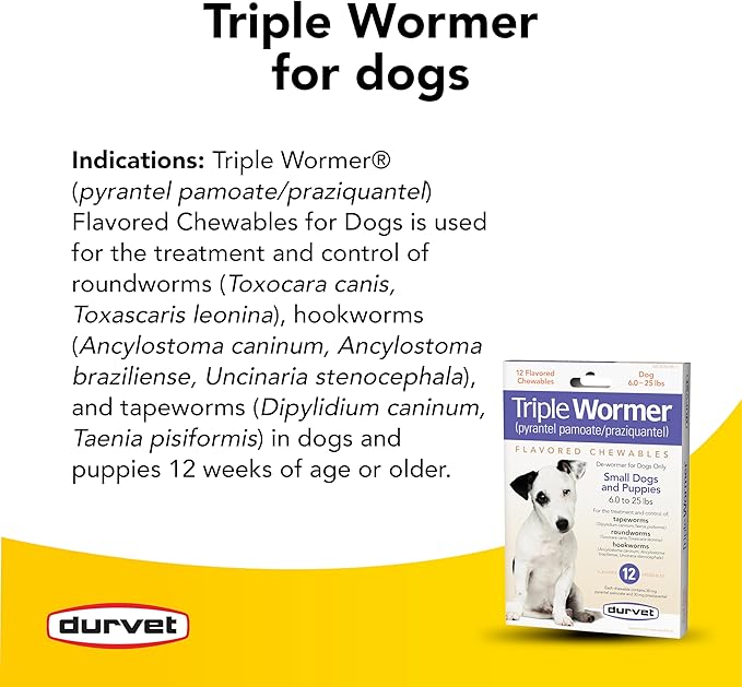 Durvet 12-Pack Triple Wormer Tablets for Puppies and Small Dogs