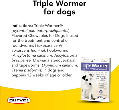 Durvet 12-Pack Triple Wormer Tablets for Puppies and Small Dogs