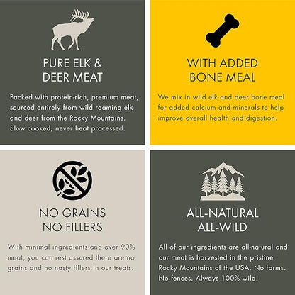 MOUNTAIN WILD Venison Jerky Training Treats for Dogs – Elk & Deer Meat Protein Dog Treat High-Value Reward – All-Natural, No Fillers, Grain-Free, No Artificial Preservatives – 8 oz (2 Pack)