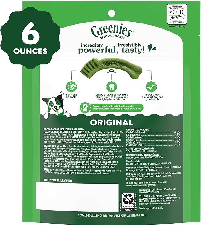 Greenies Veterinarian-Recommended Adult Natural Dental Dog Treats Petite Size, Dog Dental Chews, Original Flavor, 6 oz. Pack, 10 Count