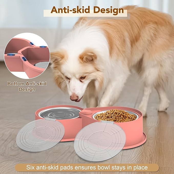 Newget Stainless Steel Dog Bowl Set with Lids, 304 Metal Dual Food & Water Bowls for Dogs & Cats, Large Capacity Pet Feeder with Cover Keeps Food Fresh, Anti-Skid Dog Dish for Small/Medium/Large Pets