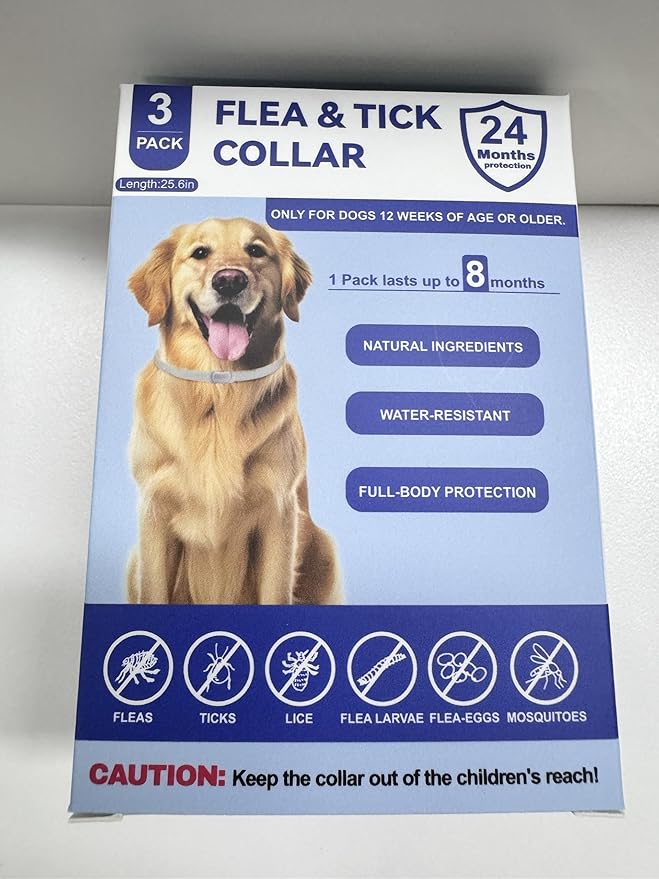 KOOSA Flea and Tick Collar for Dogs, 3 Packs Flea Collar for Dogs with Natural Essential Oils, Waterproof & Adjustable Flea and Tick Prevention Collar for Small Medium Large Dogs & Puppies, Grey