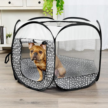 Furhaven Portable Dog Playpen Cat Tent, Pet Playground,Kennel Foldable Indoor Outdoor Zippered Puppy Crate - Gray Pebbles, Small