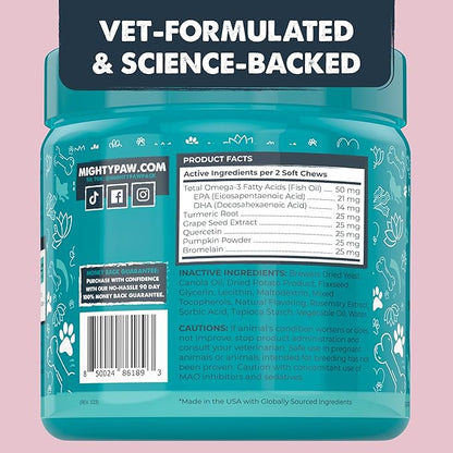 Mighty Paw Dog Allergy Chews — Anti-Itch & Immune Support, 120ct | Omega 3, Quercetin & Turmeric | Vet Formulated | Made in USA | Skin & Coat Supplement for Dogs
