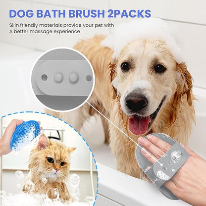 Self Cleaning Shedding Brush - 5-in-1 Professional Pet Grooming Kit Skin Friendly Grooming Tool for Dogs, Cats, and Puppies, Deshedding and Hair Removal for Long and Short Haired Pets（Blue-Grey）