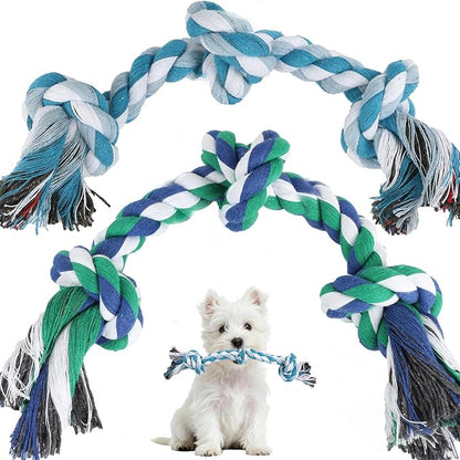 SZEE 2Pcs Dog Rope Toys for Small Breeds, 14 in 3 Knots Chew Rope Toy for Dogs, Pull Toy for Tug of War, Energy Release, Boredom Relief and Teeth Cleaning (Green & Blue)