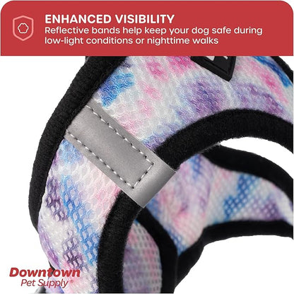 Downtown Pet Supply Step-in Dog Harness – No Pull, Adjustable Padded Mesh with Reflective Trim, Secure Buckle Strap – Comfortable & Breathable Small Dog Harness, Large, Tie Dye