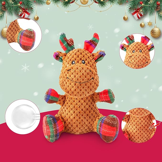Squeaky Dog Toys, Stuffed Large Dog Toys to Keep Them Busy, Interactive Plush Chew Toys with Crinkle Paper, Tough Pet Animal Toys for Small Medium Large (Red B)