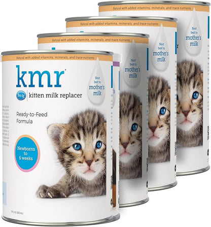 PetAg KMR Kitten Milk Replacer Liquid - 11 oz, Pack of 4 - Ready-to-Feed Kitten Formula with Prebiotics, Probiotics & Vitamins for Kittens Newborn to Six Weeks Old - Easy to Digest