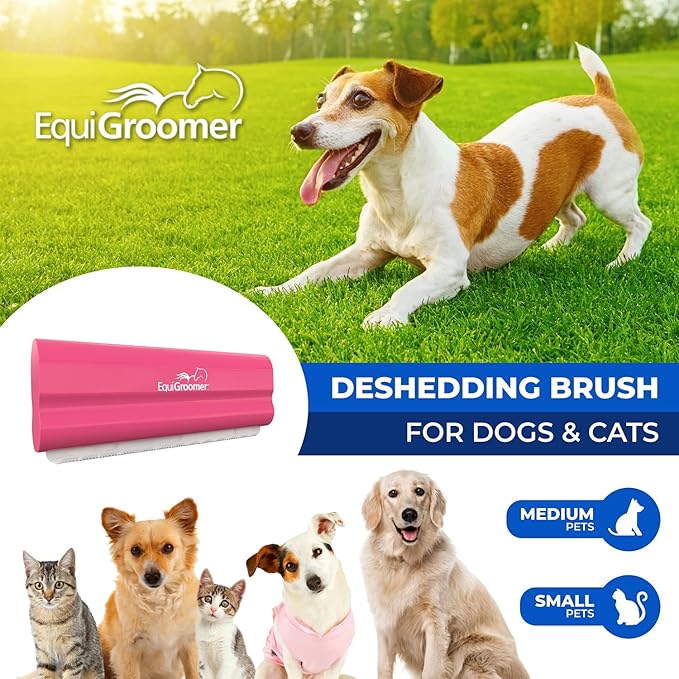 EasyGroomer Deshedding Brush for Dogs & Cats – Undercoat Grooming Tool for Short & Long Hair, Removes Loose Fur & Dirt, Reduces Shedding for Small & Large Pets, Pink