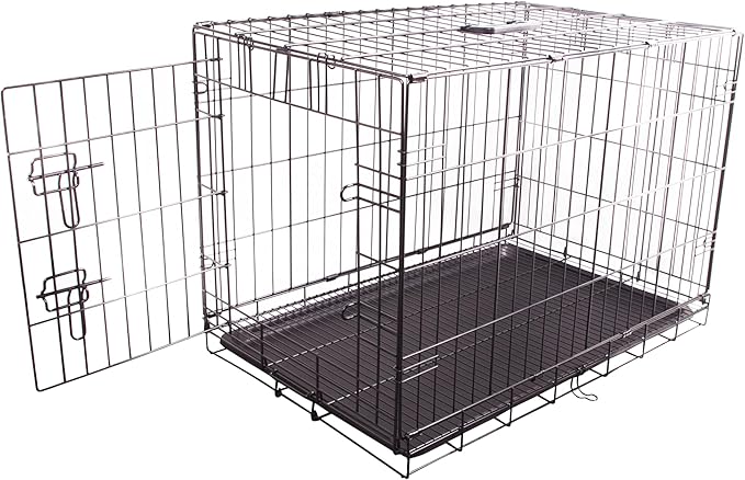 Durable, Foldable Metal Wire Dog Crate with Tray, Single Door, 30 x 19 x 21 Inches, Black