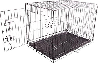 Durable, Foldable Metal Wire Dog Crate with Tray, Single Door, 30 x 19 x 21 Inches, Black
