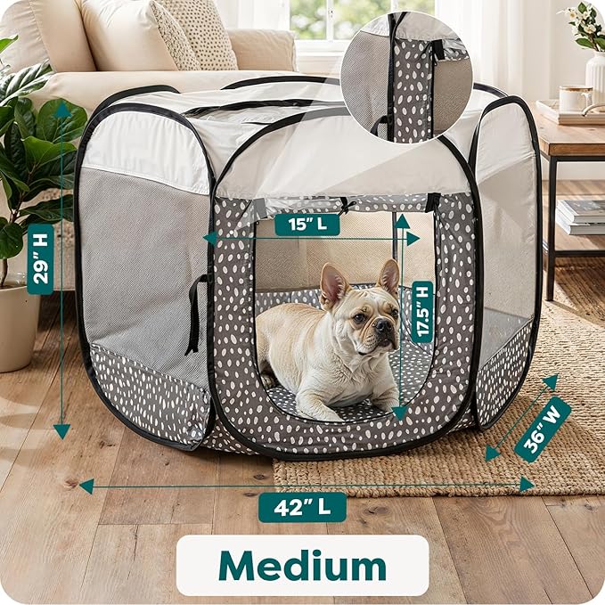 FurHaven Portable Pet Playpen for Dogs & Cats, Foldable Indoor Kitten Playpen with Mesh Sides, Pop Up Travel Dog Pen, Medium, Gray Pebbles