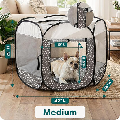FurHaven Portable Pet Playpen for Dogs & Cats, Foldable Indoor Kitten Playpen with Mesh Sides, Pop Up Travel Dog Pen, Medium, Gray Pebbles