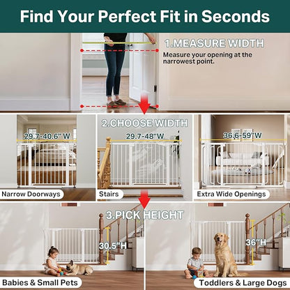 Cumbor 36.6-59" Extra Wide Baby Gate for Stairs, Pressure Mounted Dog Gate for Doorways, Auto-Close Easy Walk Through Safety Child Gate for Kids Toddler, Tall Pet Gates Indoor, White