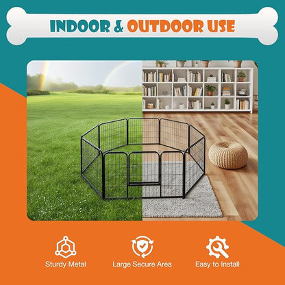 NEWBULIG Dog Playpen Indoors 24 Inch 8 Panels for Small and Puppy Dogs Portable and Foldable Pet Fence with Door Heavy Duty Metal Dog Exercise Play Pen for Outdoor Yard