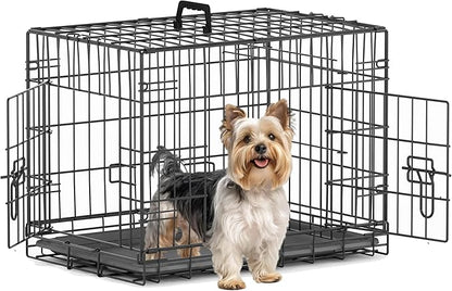 Piskyet 24 Inch Double Door Small Dog Crate with Divider Panel and Leak- Proof Pan Tray, Folding Metal Wire Pet Kennel for Indoor,Antigue Color