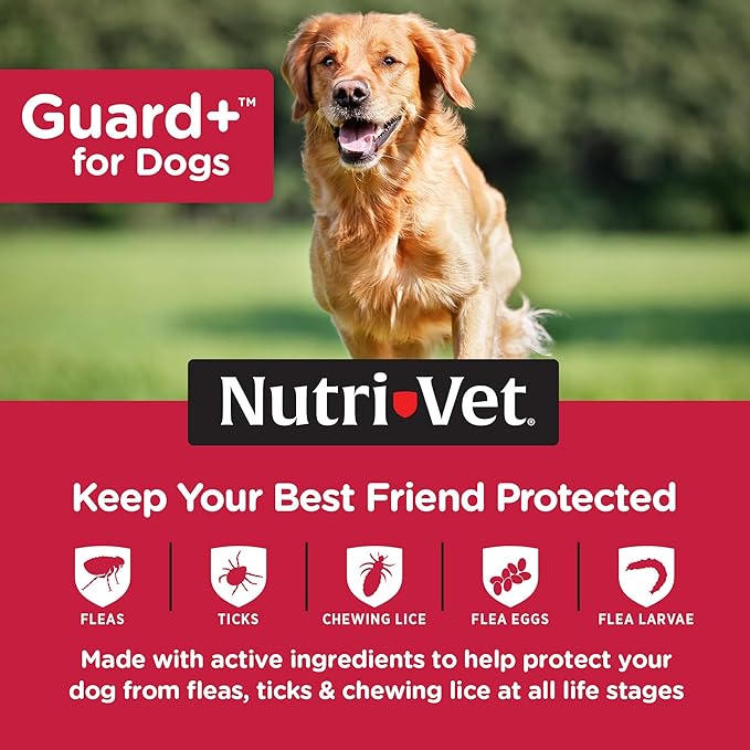Nutri-Vet Guard+ for Dogs - Flea & Tick Prevention Treatment for Dogs 45-88 lbs. - Waterproof Topical- 90 Days of Protection - 3 Monthly Doses