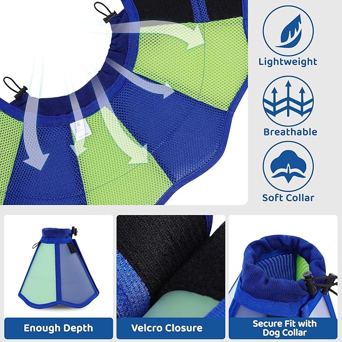 Cone for Dogs, Soft Dog Cone for Medium Large Dogs, Dog Cones Collar After Surgery to Stop Licking, Adjustable Pet Cones Alternative with Double-Layer Design, Blue L