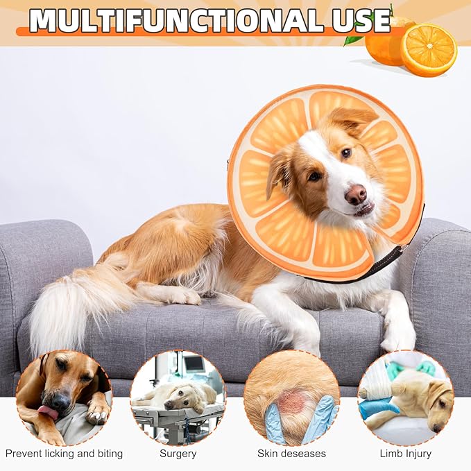 KOOLTAIL Inflatable Dog Cone Collar, Soft Donut E Collar for Dogs After Surgery to Stop Licking Enhanced Alternative, Blow Up Pet Neck Pillow Recovery Adjustable Cone for Dog Cat,Upgrade Size,Orange M