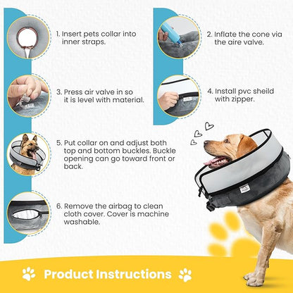 Inflatable Dog Cone Collar w/Pump - Large Dog Donut Collar After Surgery - Washable Dog Collar w/Removable Soft Cone for Dogs After Surgery- Dog Cone Alternative After Surgery w/Soft Cover