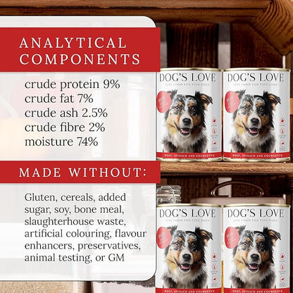DOG'S LOVE Beef Canned Dog Food Wet, Grain-Free Wet Dog Food - Human-Grade Quality, Single Protein - Rich in Essential Nutrients, Healthy Choice for Better Digestion & Immunity - 6 Cans (14.1 Oz Each)