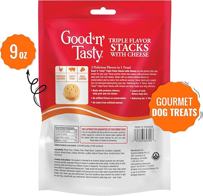Good 'n' Tasty Triple Flavor Stacks with Cheese, 9 Ounces, Bite Sized Snacks for Dogs with Premium Chicken and Real Cheese