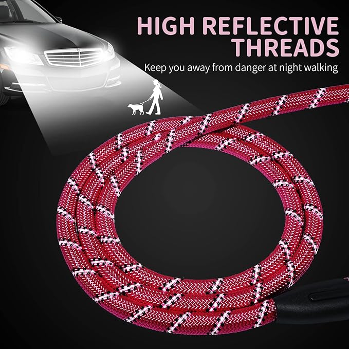 Long Dog Leash for Training 50Ft-Reflective Nylon Rope with Swivel Hook-Recall Agility Lead for Large Small Medium Dogs Outside Walking Hiking-Pink Diam 1/2"