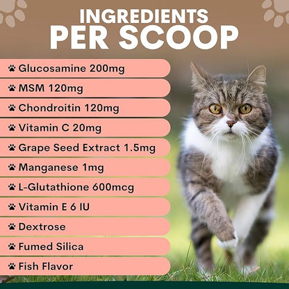 Petz Park Hip + Joint Cat Supplement 60 Scoops, Cat Joint Supplement with Glucosamine, Chondroitin and MSM, Cat Food Topper for Wet and Dry Food, Mobility and Joint Support, Made in Australia