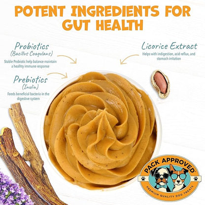 Pack Approved Dog Peanut Butter - with Prebiotic and Probiotic for Dogs to Boost Gut Health - Supports Digestive Support and Immune Support - Peanut Butter Treats - Gut Health (8.46oz)