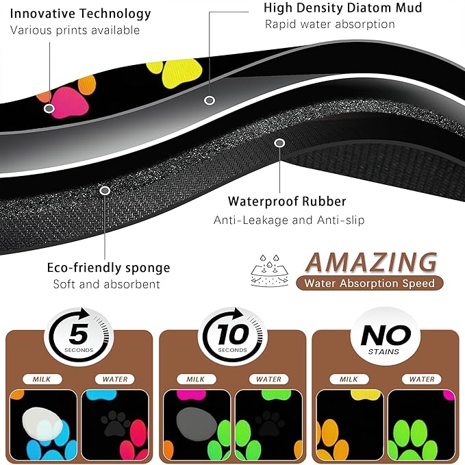 Cat Gradient Paw Print Dog Food Mat for Floors,Absorbent Pet Food and Water Bowl Mats,Non-Slip Pet Feeding Mat,Pet Supplies 12" x 20"