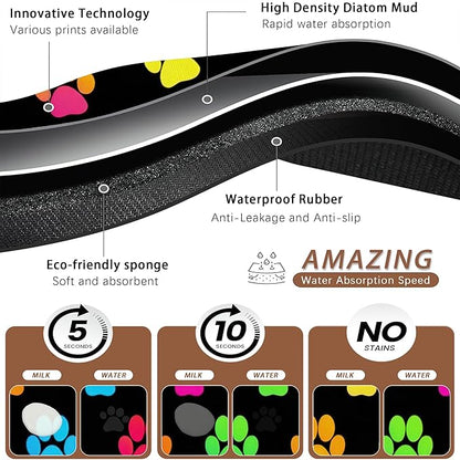 Cat Gradient Paw Print Dog Food Mat for Floors,Absorbent Pet Food and Water Bowl Mats,Non-Slip Pet Feeding Mat,Pet Supplies 16" x 24"