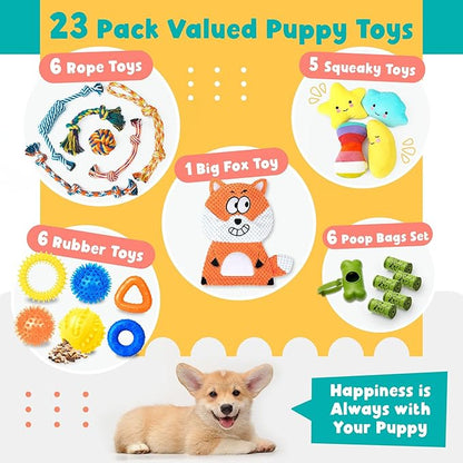 Zeaxuie 23 Pack Luxury Puppy Toys for Teething, Cute Small Dog Toys with Rubber Puppy Chew Toys, Treat Ball, Ropes and Plush Squeaky Dog Toys
