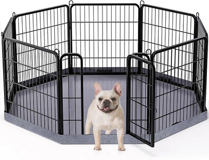 PETIME Dog Playpen,Metal Exercise Puppy Pen Heavy Duty Kennels Yard Fence Indoor/Outdoor 22" W x 24" H 8 Panels Dog Cage with Octagon Bottom Pad
