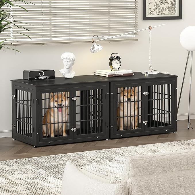 rehomerance 38 Inch Heavy Duty Dog Crate Furniture for Large and Medium Dogs, Decorative Pet House End Table, Wooden Cage Kennel Furniture Indoor, Black