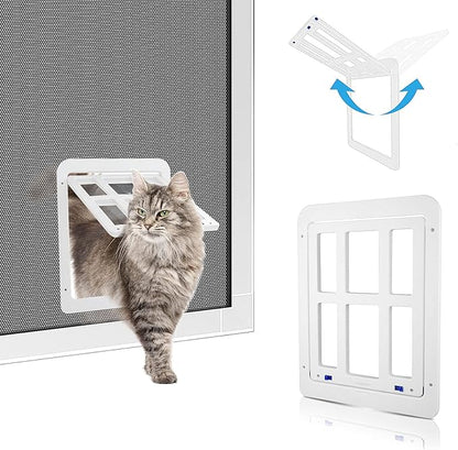 PETLESO Small Pet Door for Screen & Sliding Doors - 8.3" x 10.3" Magnetic Flap Auto Closing with Lockable Insert, Ideal for Cats and Small Dogs, White