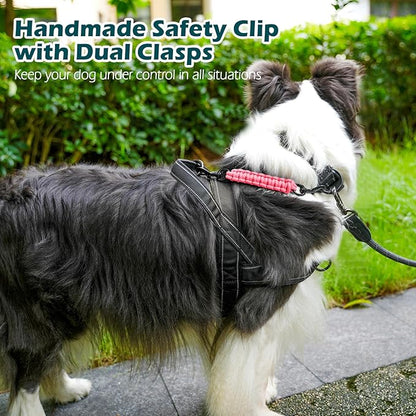 PetBonus Dog Collar Safety Clip, Handmade Backup Safety Strap for Dog Harness, Prong, Pinch Collar, Double Ended Clasp Leash Connector (Pink)