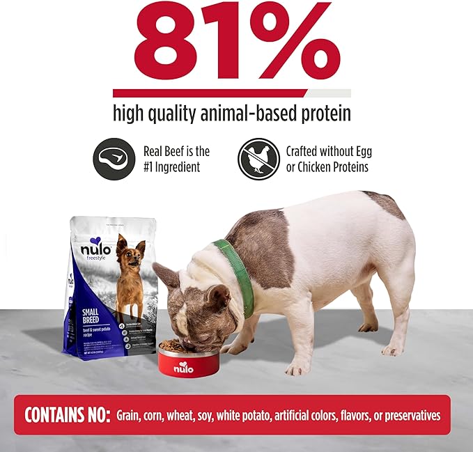 Nulo FreeStyle Small Breed Dog Food Dry - Beef & Sweet Potato, Puppy & Adult Grain Free Dog Food, Natural, High Protein, Smaller Sized Kibble with BC30 Probiotic for Healthy Digestion Support, 6lb Bag