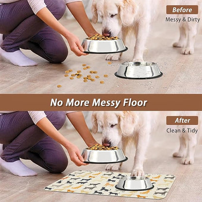 Cute Dog Cat Food Mat,Color Silhouette Absorbent Pet Feeding Mat with Rubber Backing,Non-Slip Water Bowl Placemat,Indoor Pet Accessories Supplies 16"x24"