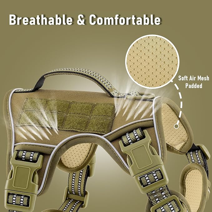 XSmall No Pull Dog Harness for Small Sized Dogs, Adjustable Vest for Easy Walking, Breathable Oxford Material, Reflective Strips, with Metal Front Clip Control, for Terriers, Army Green, XS