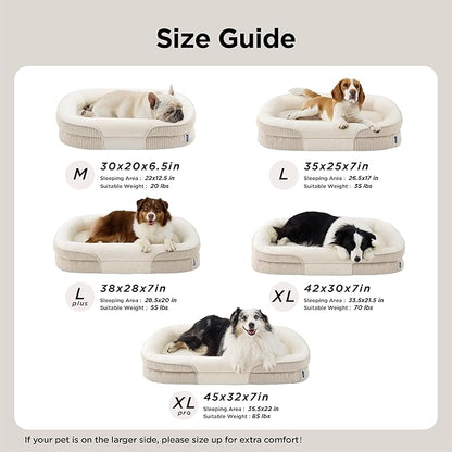Bedsure XL Pro Orthopedic Dog Beds Large Sized Dog - 360° Oval Bolster Jumbo Dogs Bed for Senior Dogs with Waterproof Washable Cover, Extra Large Pet Sofa Couch with Ultra-Soft Fleece, Beige, 45"