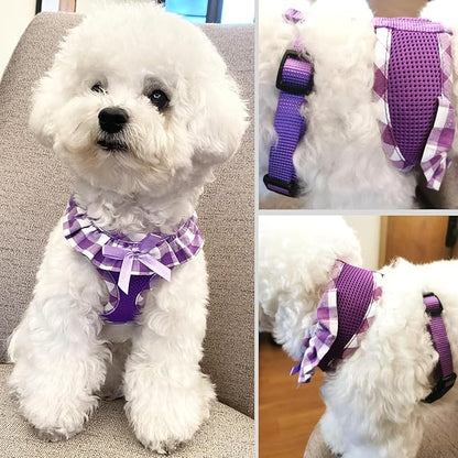 SuperBuddy Upgraded Soft Mesh Dog Harness, Super Breathable Lightweight Pet Harnesses for Puppy Dogs Outdoor Walking, Pink and Purple Dog Harness Set Packing-Small