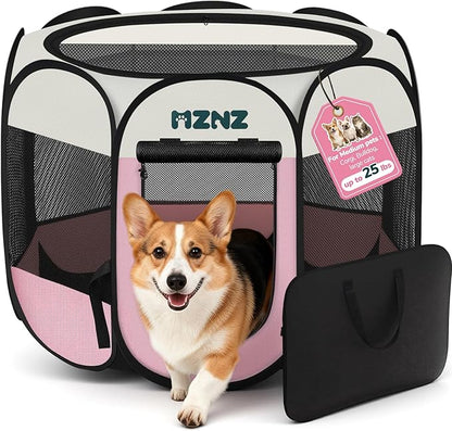 Dog Playpen, Portable Puppy Pet Crate Indoors for Small/Medium Dogs Cats Rabbits, Foldable Dog Cage Enclosure for Outdoor, Pop Up Dogs Tent Kennel with Carrying Case, Pink