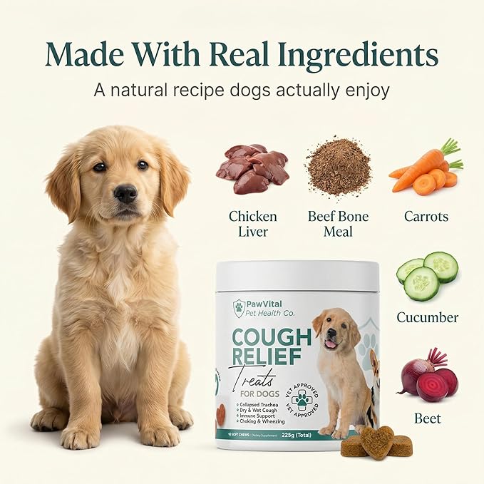 Dog Cough Medicine - 100% Natural Respiratory Support - Relief for Cough and Breathing Discomfort - All-Natural Treats Made with Real Chicken