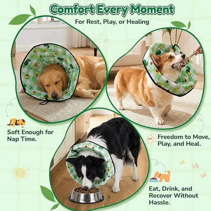 Soft Dog Cone Collar After Surgery: Foldable Long Comfortable Comfy Fabric Recovery Shame Elizabethan Stop Licking Small Medium Large Dogs (Green, XL)