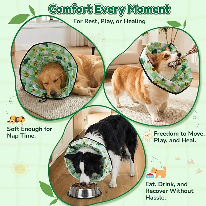 Soft Dog Cone Collar After Surgery: Foldable Long Comfortable Comfy Fabric Recovery Shame Elizabethan Stop Licking Small Medium Large Dogs (Green, M)