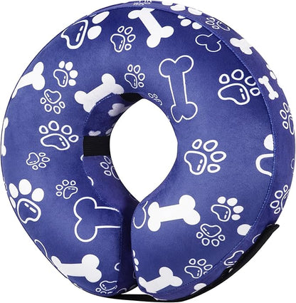 Recovery Donut Collar for Dogs & Cat,Inflatable Dog Cone Collar Alternative After Surgery,Soft Cone for Large Medium Small Dog,Adjustable Pet Neck Donut(Darkblue Bone,Large