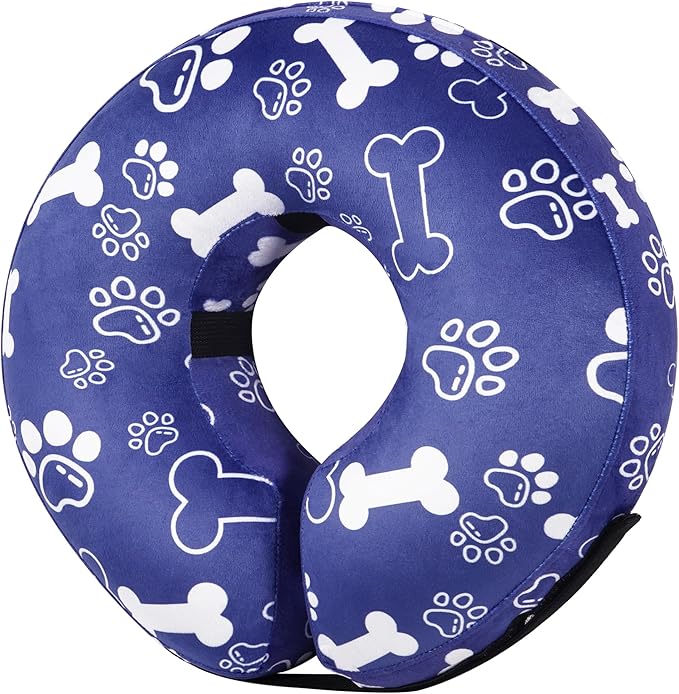 Recovery Donut Collar for Dogs & Cat,Inflatable Dog Cone Collar Alternative After Surgery,Soft Cone for Large Medium Small Dog,Adjustable Pet Neck Donut(Darkblue Bone,Medium+