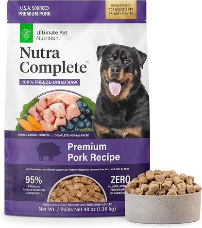 ULTIMATE PET NUTRITION Nutra Complete Freeze Dried Raw Dog Food, Veterinarian Formulated with Antioxidants, Prebiotics & Amino Acids (3 Pound, Pork)